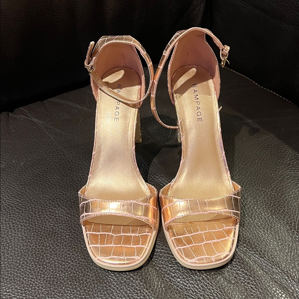 Rampage Womens 8 Rose Gold Vegan Leather Croc Gator Heels Sandals Shoes